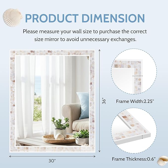 Tanmicoshomy Brown Shell Framed Rectangular Wall Mirrors - Image 3