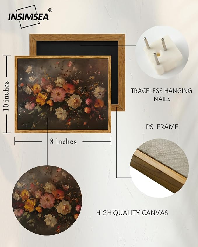InSimSea Framed Canvas Wall Art, Vintage Wall Decor, Fall Floral Dark Moody - Image 5