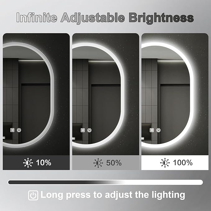 20x28 LED Bathroom Mirror with Lights Oval, Lighted Bathroom Vanity Mirror - Image 3