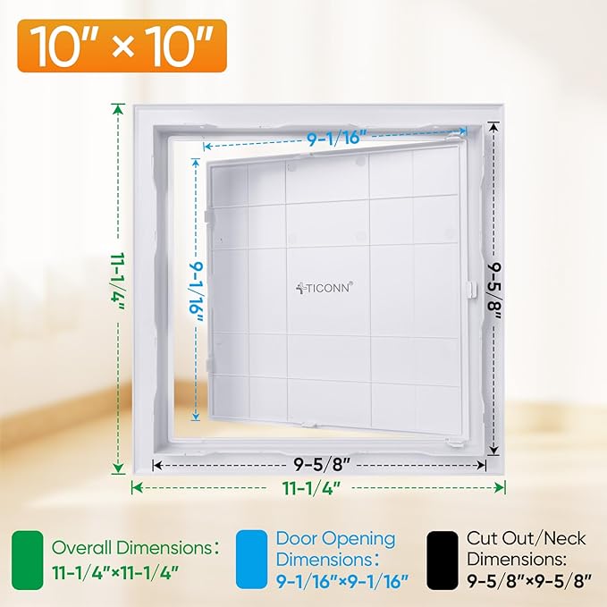 TICONN Access Panel for Drywall, 10 x 10 Inch ABS Plastic Wall Hole Cover - Image 2