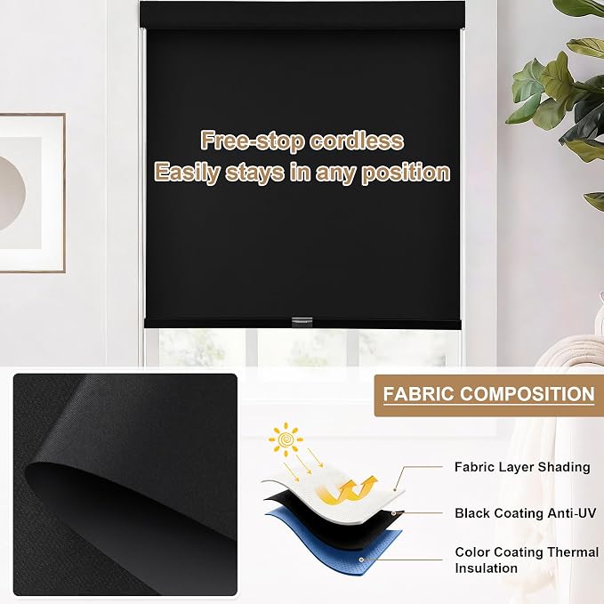 SUNOFF No Drill Tools Cordless Blackout Roller Shades Blinds - Image 6