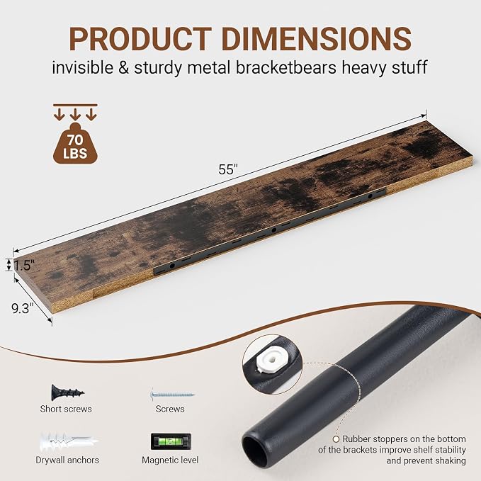 Heimlove 55 Inch Long Floating Shelves - Image 3