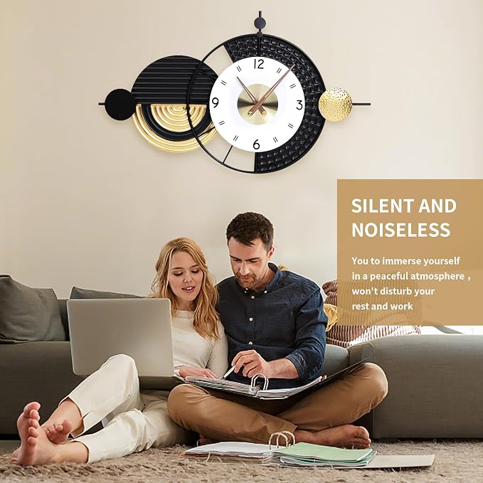 Large Modern Wall Clocks Big Wall Clock Nordic Style Metal Dial Battery - Image 3