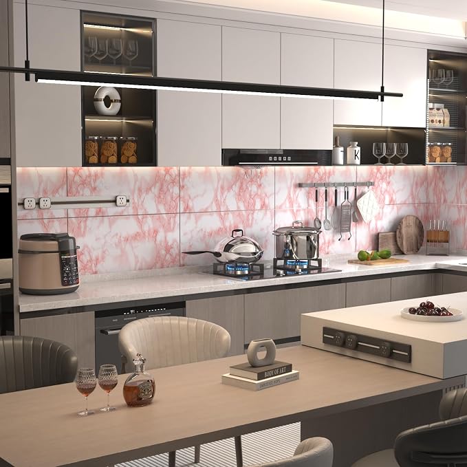 BAYYA Extra Wide Marble Contact Paper Granite Peel and Stick Wallpaper Pink - Image 2