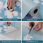 Blue Flora Peel and Stick Wallpaper 20.8"x394" Thick Slight Embossed Linen - Image 4