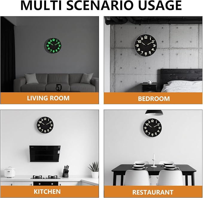 Glow in The Dark Wall Clock Non Ticking, 10 inch Silent Wall Clocks Battery - Image 9