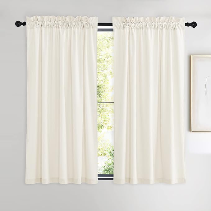 NICETOWN Ivory White Velvet Curtains 54" Length 42" Wide, Light Dimming Thermal by NICETOWN