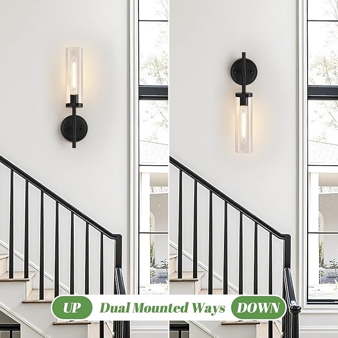 MOKATNG Wall Sconces Set of Two, Matte Black Bathroom Sconces - Image 6
