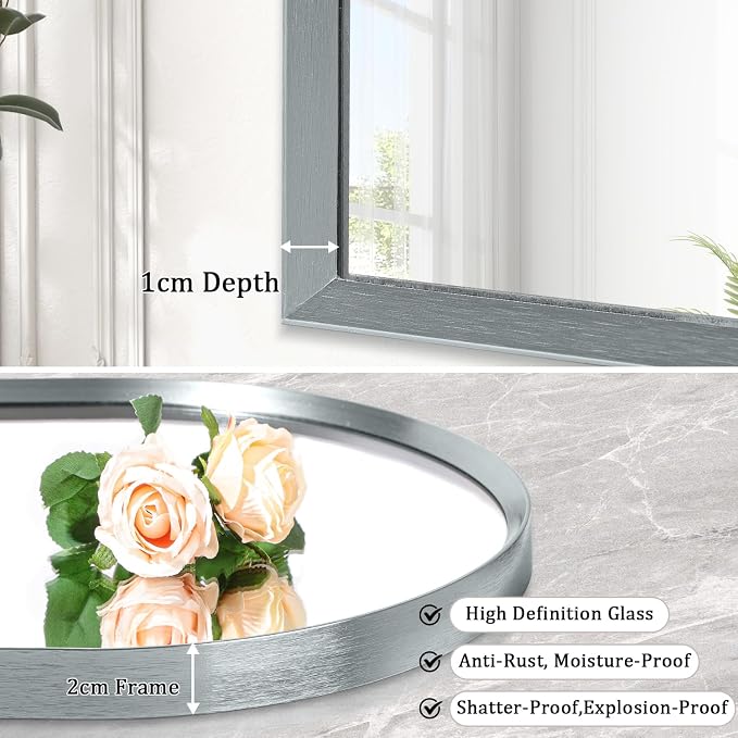 Arched Mirror, Modern Bathroom Wall Mirror Aluminum Alloy Framed Brushed Metal - Image 6
