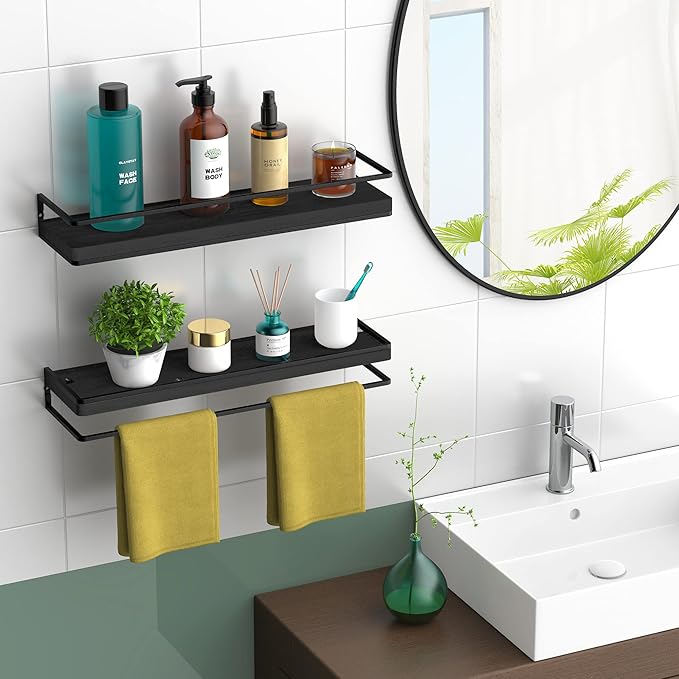 Meangood Floating Shelves Wall Mounted Set of 2, Rustic Wood Wall Storage - Image 2