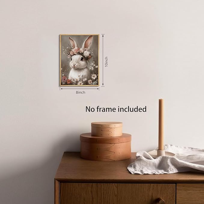 WIARTSH Vintage Easter Bunny Wall Art Poster, Cottage Farmhouse Animal Artwork - Image 3
