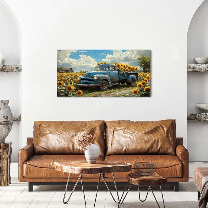 Sunflower Pictures Wall Decor Farmhouse Barn Truck Wall Art Sunflower Field - Image 6