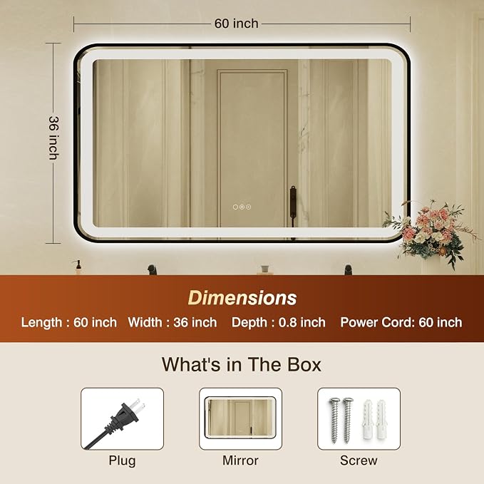 36x60 Inch LED Bathroom Mirror - Image 2