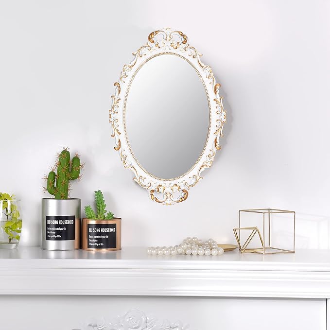 Tstarer 2 Pack - Vintage Decorative White Framed Mirror, Wall Hanging Mirrors & - Image 2