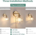 Shenmoyl Plug in Wall Sconce, Transparent Tulip Glass Lampshade Wall Light - Image 2