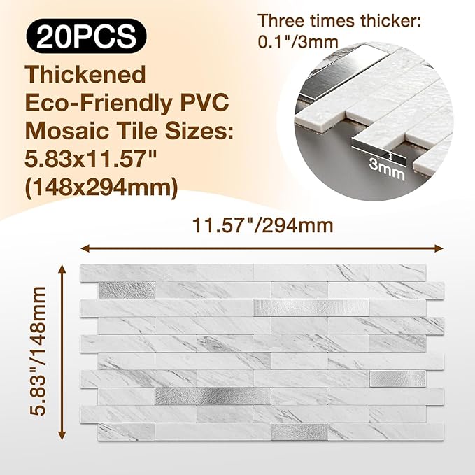 Peel and Stick Backsplash Tile Waterproof Removable PVC Wall Sticker 3D Faux - Image 3