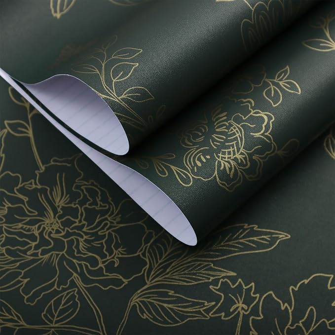 Froluya Dark Green and Gold Wallpaper Floral Peel and Stick Wallpaper - Image 6