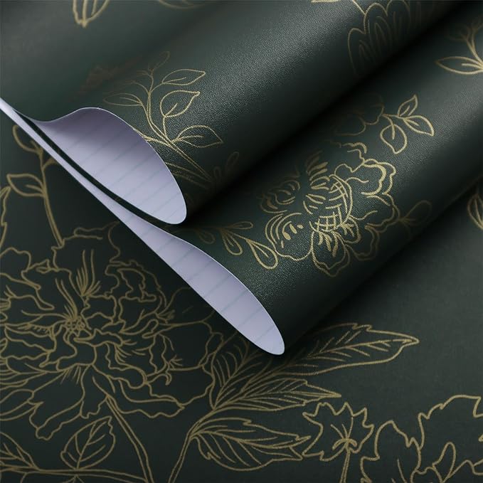 Froluya Dark Green and Gold Wallpaper Floral Peel and Stick Wallpaper - Image 9