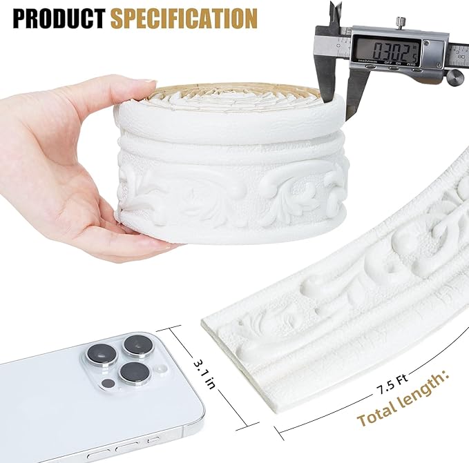 90" x 3.1" Peel Stick Foam Molding Trim Self Adhesive, Crown Molding Wallpaper - Image 2