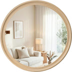CULER Round Wall Mirrors 30 Inch, Natural Rustic Decorative Transitional Mirror by Culer