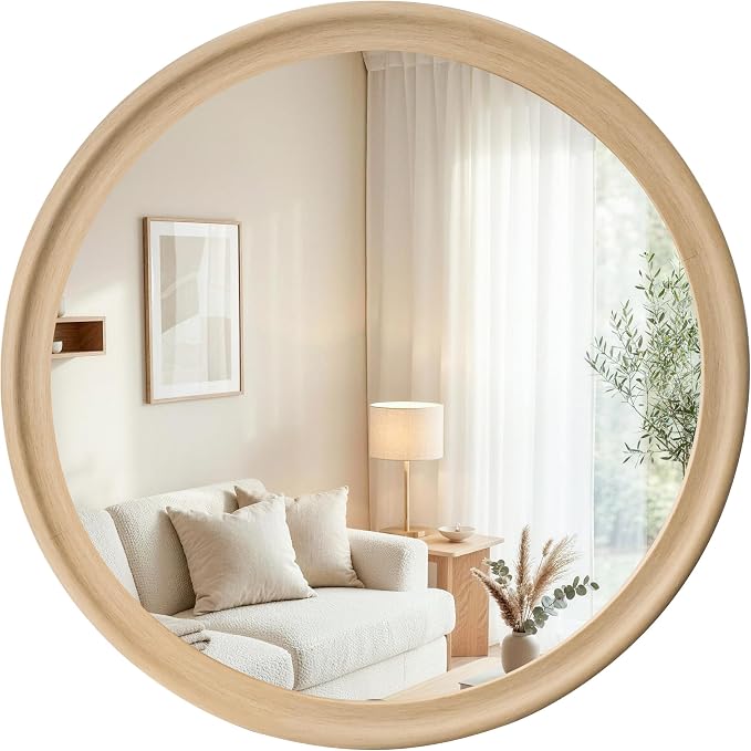 CULER Round Wall Mirrors 30 Inch, Natural Rustic Decorative Transitional Mirror by Culer