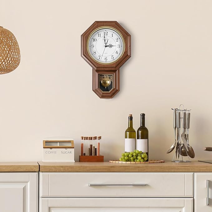 Pendulum Wall Clock Battery Operated, Imitation Wood Plastic Regulator Clock - Image 5
