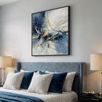 Framed Abstract Wall Art, Modern Blue White Gold Canvas Prints Artwork - Image 2