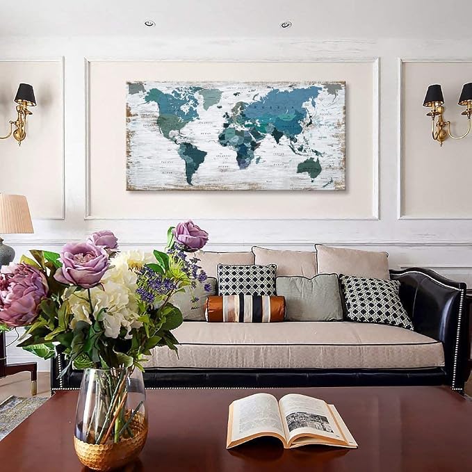 Teal Decor World Map Canvas Wall Art Pictures - Image 5