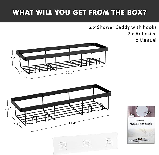 Moforoco Shower Caddy Shelf Organizer Rack, Self Adhesive Black Bathroom - Image 3