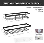 Moforoco Shower Caddy Shelf Organizer Rack, Self Adhesive Black Bathroom - Image 3