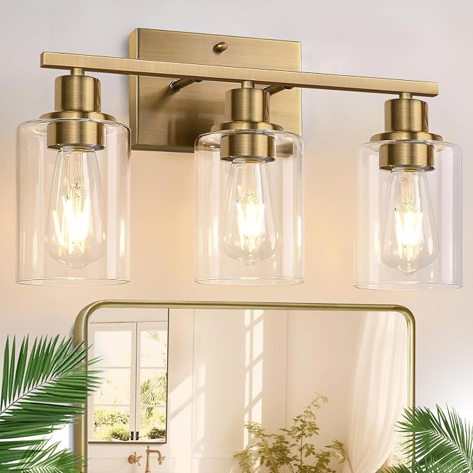 Indoi 3 Light Bathroom Light Fixtures, Brass Vanity Lights by Indoibrightenyourbathroom