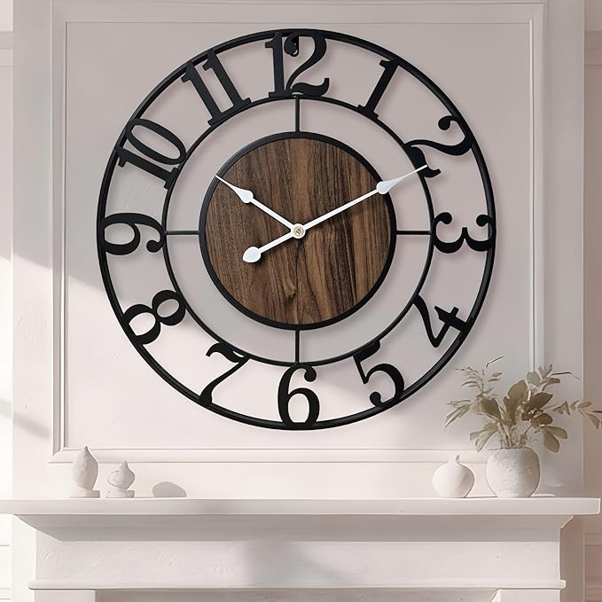 Large Metal Wall Clock, 24 Inch Retro Decorative Silent, Non Ticking, Battery by Unknown