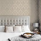 Tempaper Textured Beige Damsel Removable Peel and Stick Damask Wallpaper - Image 3