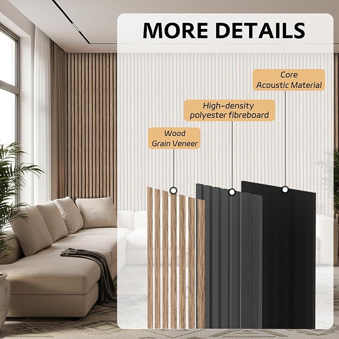 4 Pack Wood Panels for Wall, 106.3" × 11" Wood Slat Acoustic Panels for Wall - Image 4