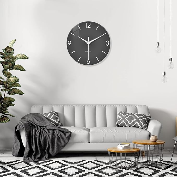 XFM Minimalist Wall Clock 16 Inch Large Grey Wall Clocks Battery Operated Round - Image 4
