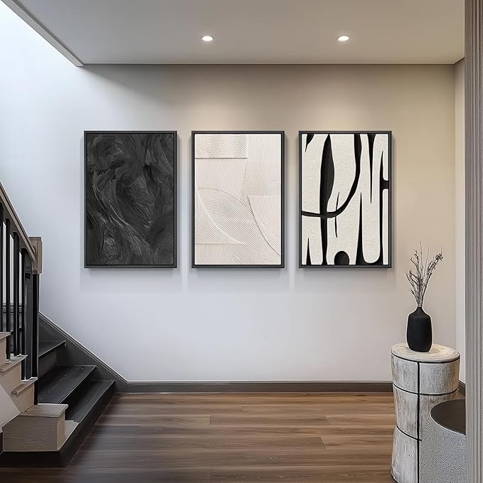 Large Framed Black and White Abstract Wall Art - Image 4