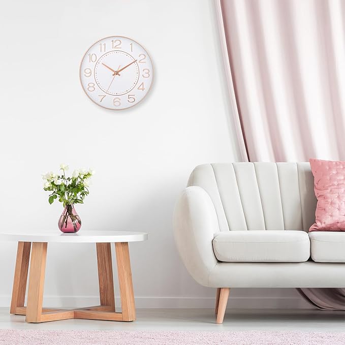 HZDHCLH Modern Wall Clocks Battery Operated, 10 inch White and Rosegold Clock - Image 6