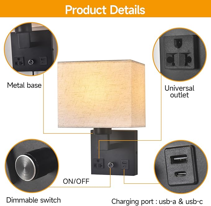 Bedside Wall Lamp for Bedroom, Plug in Wall Sconce - Image 6