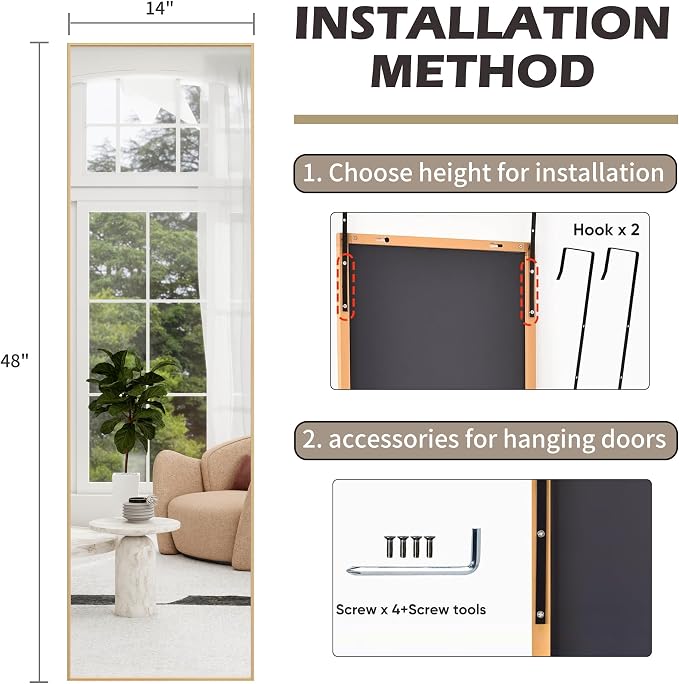 Full Length Door Mirror 14x48, Metal Frame - Image 7