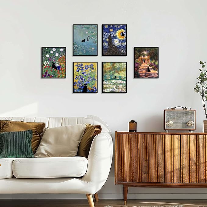 Hamduker Funny Black Cat Wall Art, Monet Art Water Lily Cat Wall Art Decor - Image 6