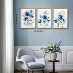 KISSFOX Framed Colorful Wildflower Blue Canvas Wall Art Set Of 3 Flowers - Image 5