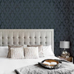Tempaper Textured Black Damsel Removable Peel and Stick Damask Wallpaper - Image 3