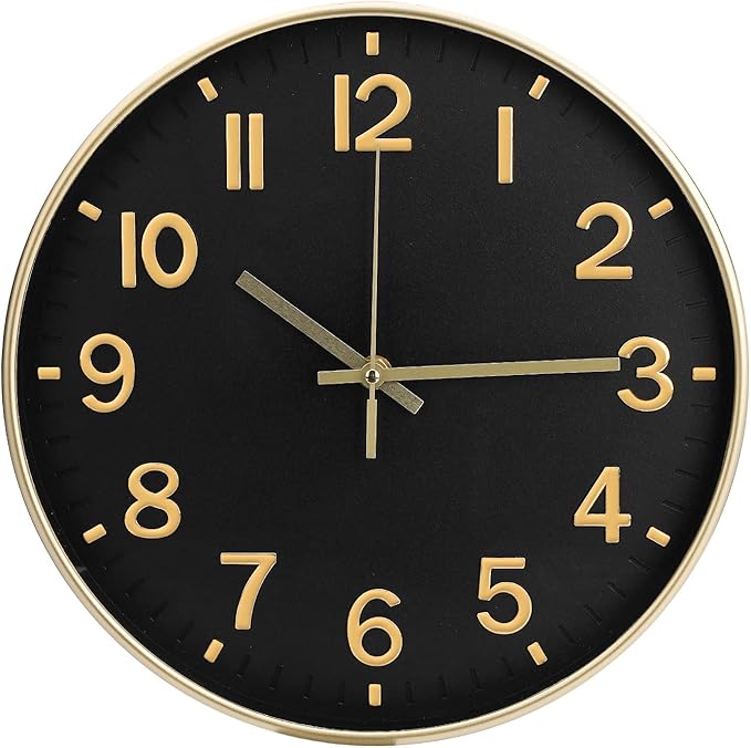 Wall Clock 12 Inch Black Modern Simple Quartz Decorative Clock Non-Ticking by BAKBRAND