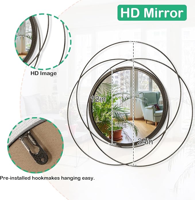 Circle Mirror for Wall with Iron Metal Wire Frame Wall-Mounted Mirror for Home - Image 7