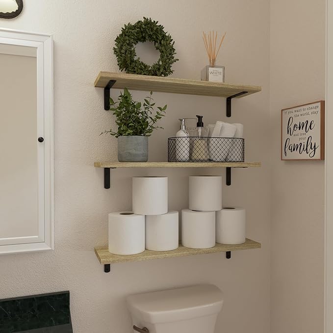 WOPITUES Wood Floating Shelves Set of 6, 24 inch Long Floating Shelves - Image 4