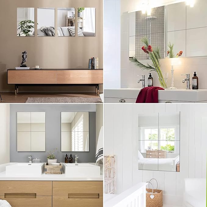 JUNEBRUSHS 4 Pack Self Adhesive Acrylic Mirror, 8 x 8 Inch Mirror Tiles - Image 7