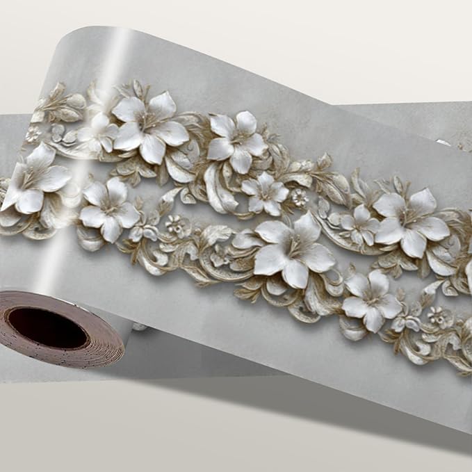 Beige Floral Wallpaper Border 196x4 Inch Peel and Stick Wall Border Removable by IOHEFY