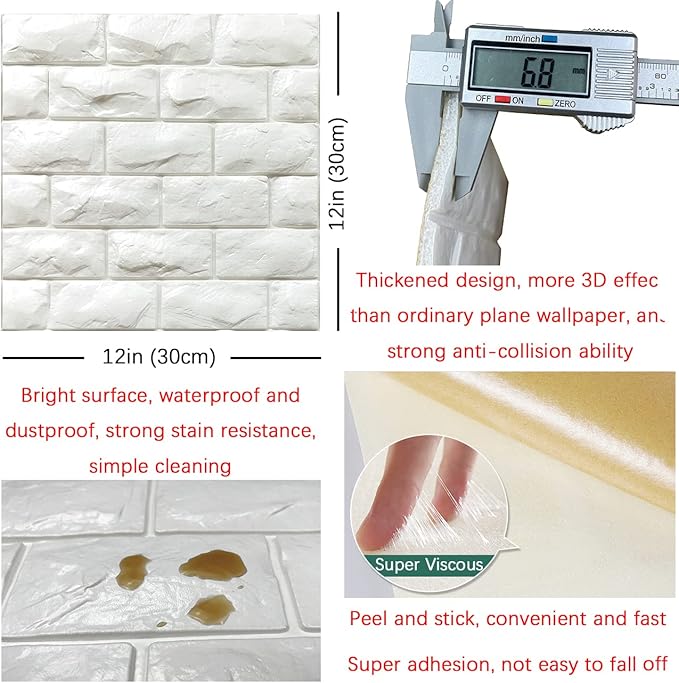 3D Wall Panels Peel and Stick 11PCS White Foam Brick Wallpaper - Image 5