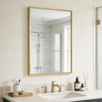 Bathroom Mirror for Wall, 36x24 Inch Metal Framed Mirror, Brushed Gold by Ruomeng