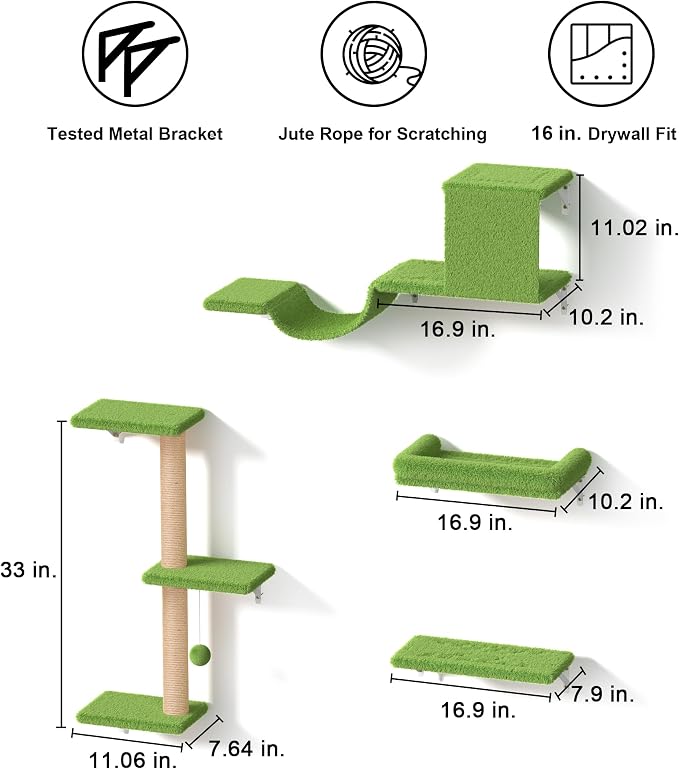 FUKUMARU Cat Wall Shelves, Stable & Safe 5 in 1 Cat Walls Furniture Set - Image 6